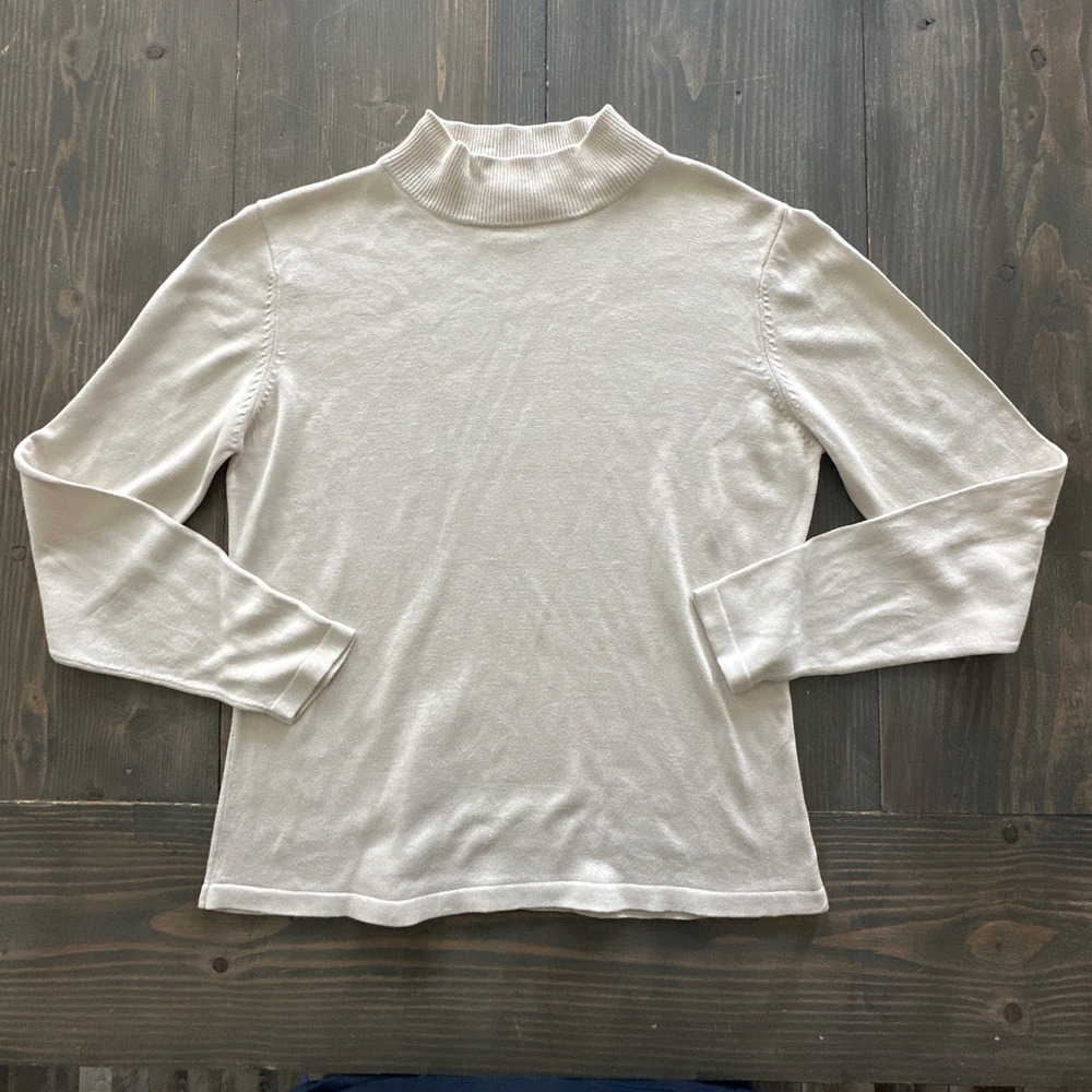VTG Valerie Stevens Petites 100% Silk Mock Neck Top Ivory Women's Size PS